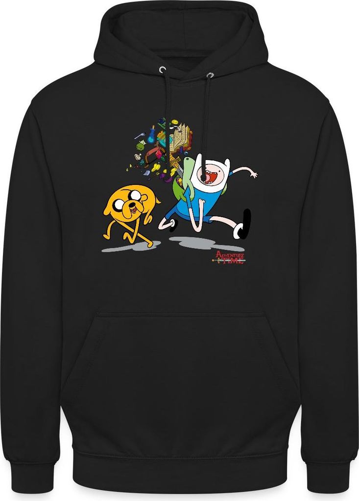 Spreadshirt Adventure Time Mit Finn Und Jake Unterwegs Uni Hoodie, XXL, Schwarz