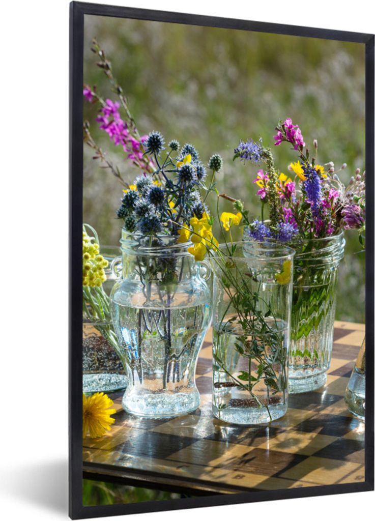 MuchoWow Gerahmtes Poster Vase - Blumen - Farben 20x30 cm - Poster mit Schwarzem Bilderrahmen Wandposter Rahmen Foto Bilder - Drucken - Bilder Po...