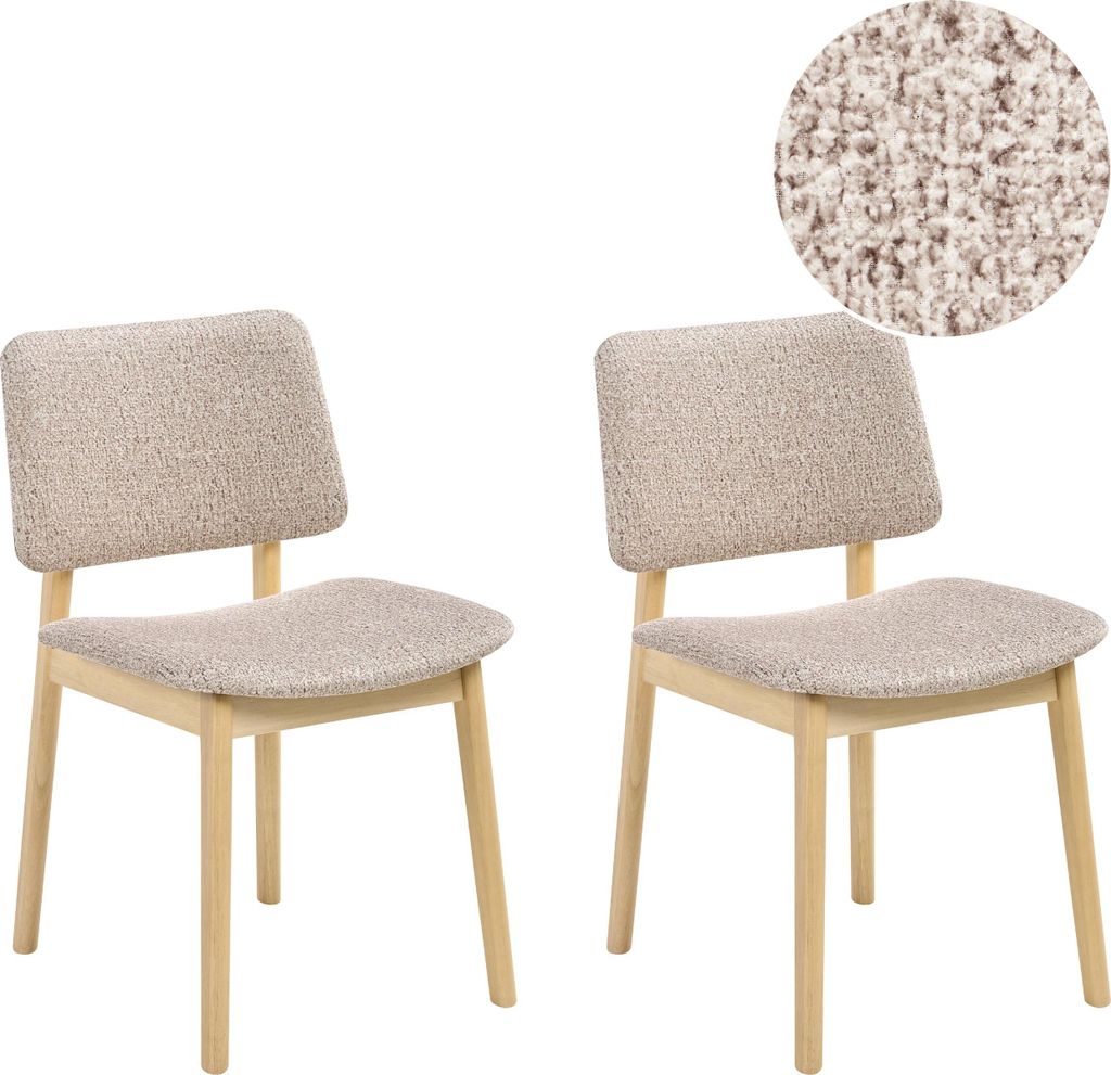 BELIANI Esszimmerstuhl 2er Set Taupe Bouclé Gepolstert mit Hellem Holzgestell Ohne Armlehnen für Wohnzimmer Essbereich Gästezimmer Arbeitszimmer