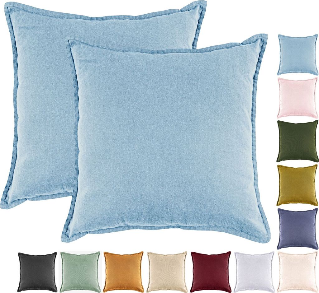 JACK by Mistral 2er Set 45x45cm Kissenhülle Kissenbezug Baumwolle Reißverschluss Leinenoptik , Farbe:Hellblau