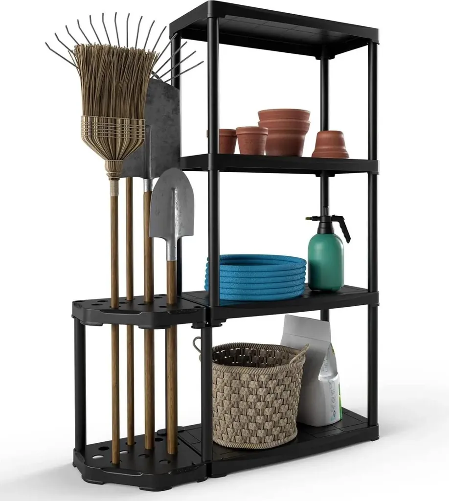 Étagère de rangement pour garage avec porte-outils intégré 4 étages