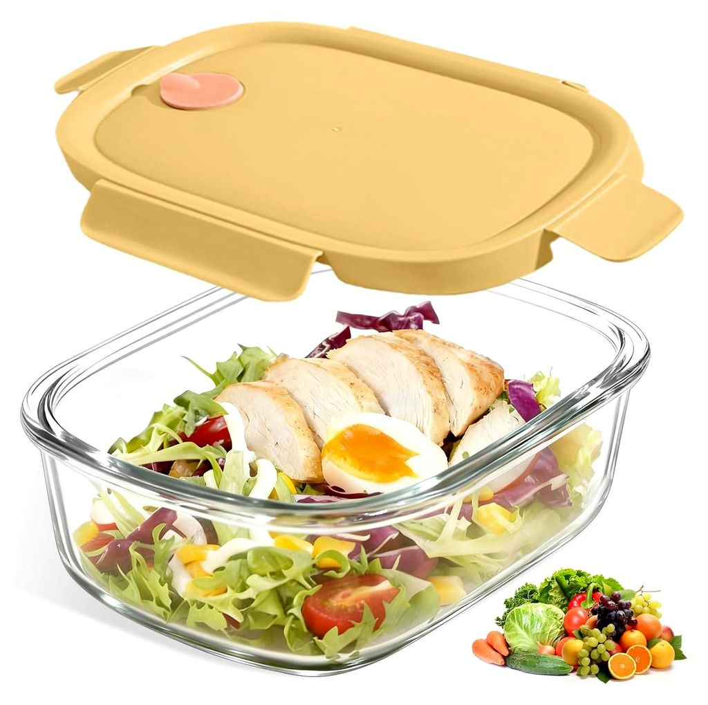 Glas Lunchbox mit Deckel, 940ml Einzelfach Bento Box, Mikrowellen- und Ofengeeignet, Hochborosilikatglas, BPA-frei, Auslaufsicherer Lebensmittelbeh...