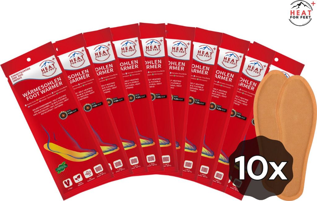 Heat for Feet, 10 Paar Wärmesohlen, bis zu 12 Std. Wärme, Einheitsgröße 36-46, dünn & flexibel, Sohlenwärmer,Sofort wärmende Einlegesohlen,S...