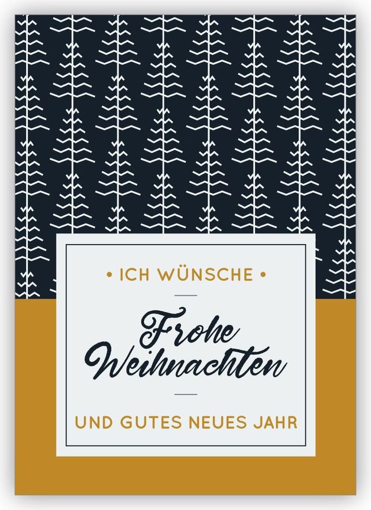 4x Feine blau weiße Weihnachtskarte mit Weihnachtsbaum Muster: Ich wünsche frohe Weihnachten und ein gutes neues Jahr