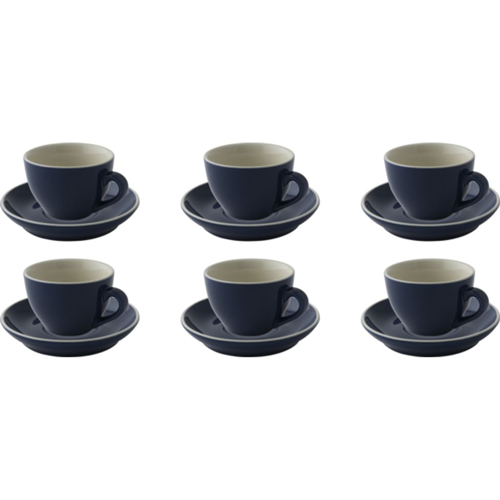 Palmer Colors Cappuccinotasse mit Untertasse, 18 cl, blau Porzellan, spülmaschinenfest, 6 Stück