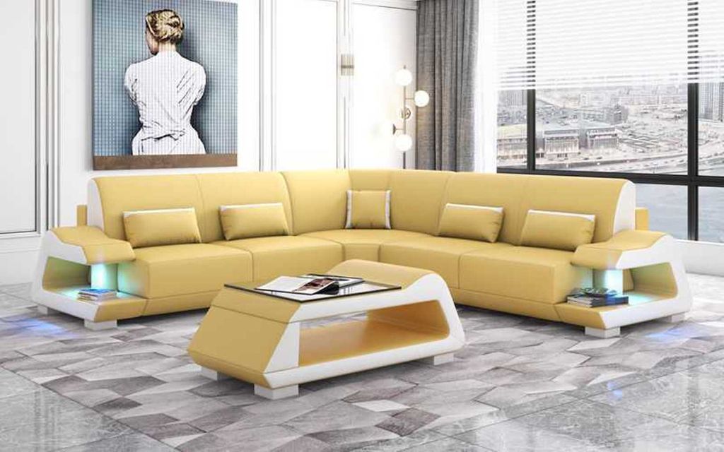 Luxus Ecksofa Ledersofa L Form Sofa Gelb Eckgarnitur Wohnzimmer Sofas