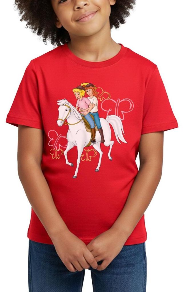 Spreadshirt Bibi Und Tina Reiten Auf Stute Sabrina Kinder T-Shirt, 110/116 (5-6 Jahre), Rot