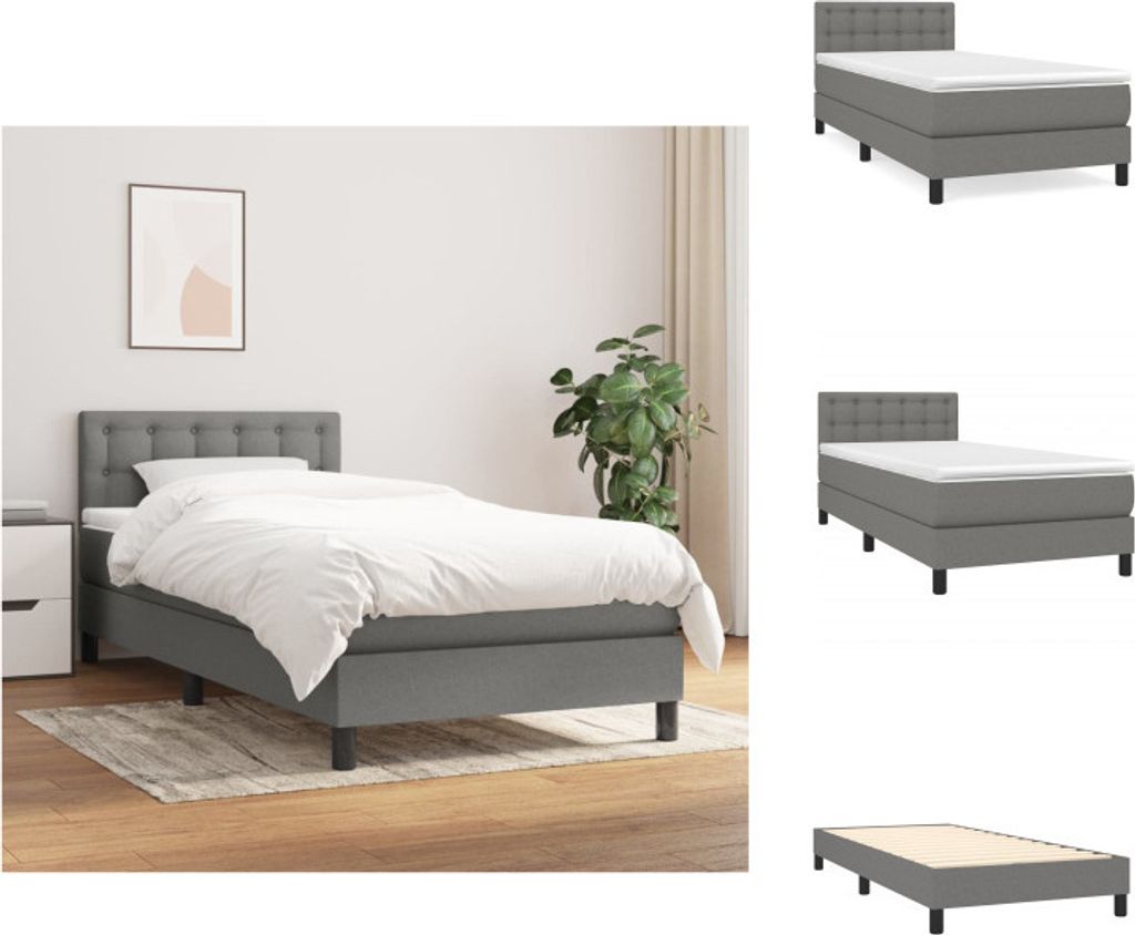 vidaXL Boxspringbett mit Matratze Dunkelgrau 90x200 cm Stoff - Betten & Bettgestelle