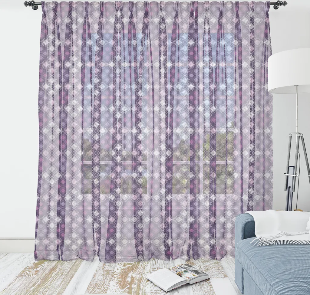 Tenture Murale Satinée Losanges et Art Ethnique 210x274 cm Violet Intense