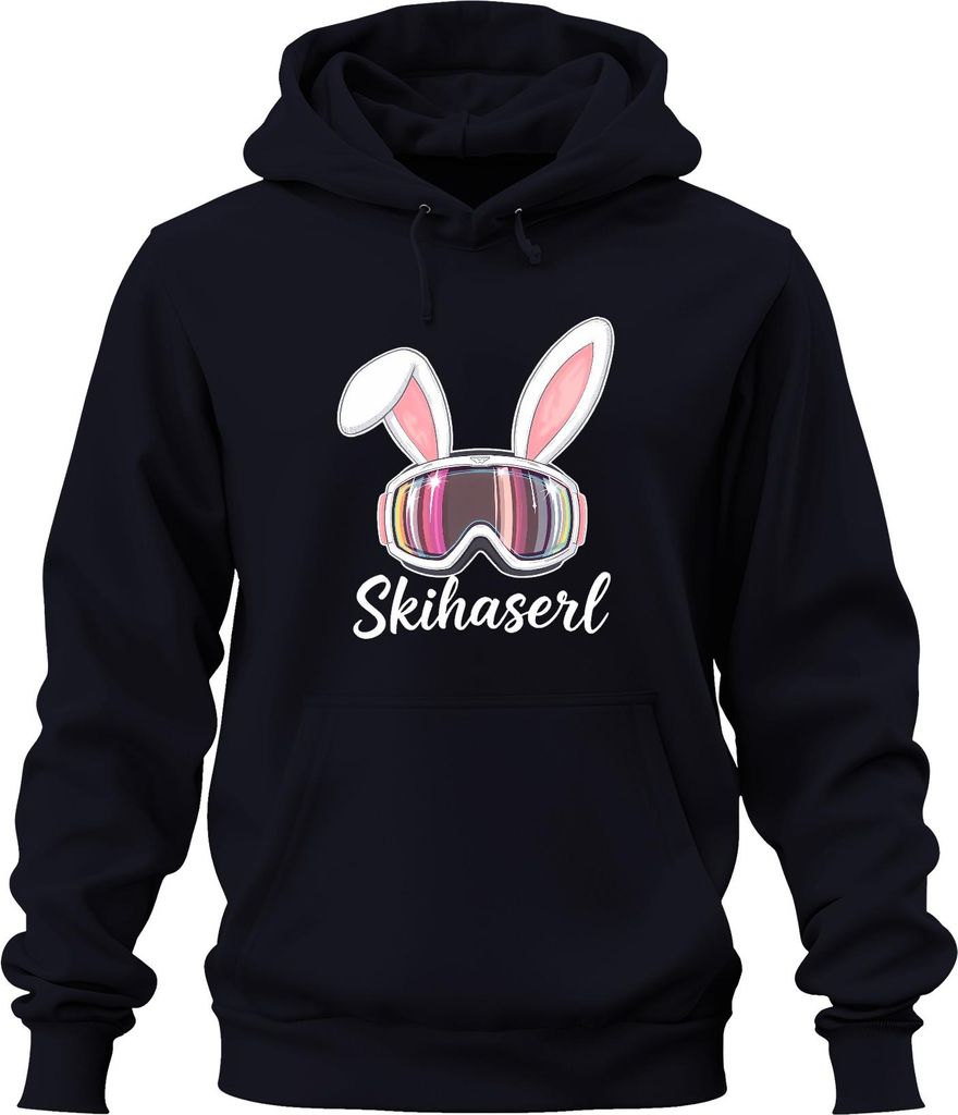 Skihaserl Skifahren Skibrille Bunny Lustig Fasching Karneval Uni Hoodie Kapuzenpullover, Navy, XXL
