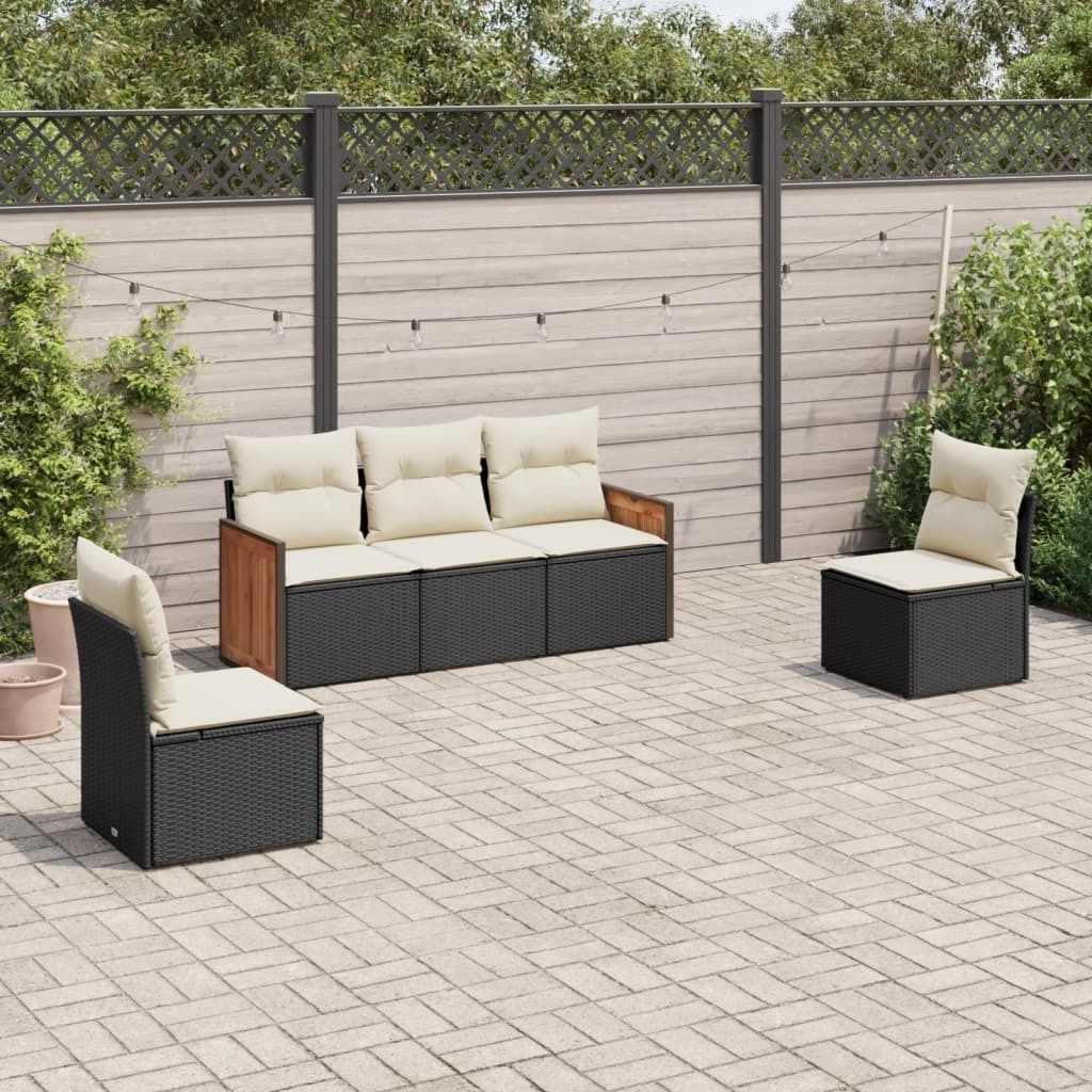 Maison Exclusive - 5-tlg. Garten-Sofagarnitur mit Kissen Schwarz Poly Rattan