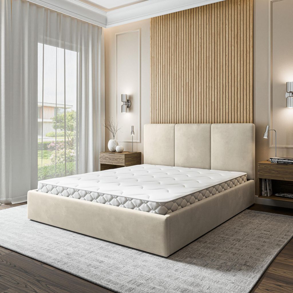 Masseno Polsterbett AZURI 120x200 cm, Polsterbett mit Bettkästen -Beige, MAGIC VELVET 2250