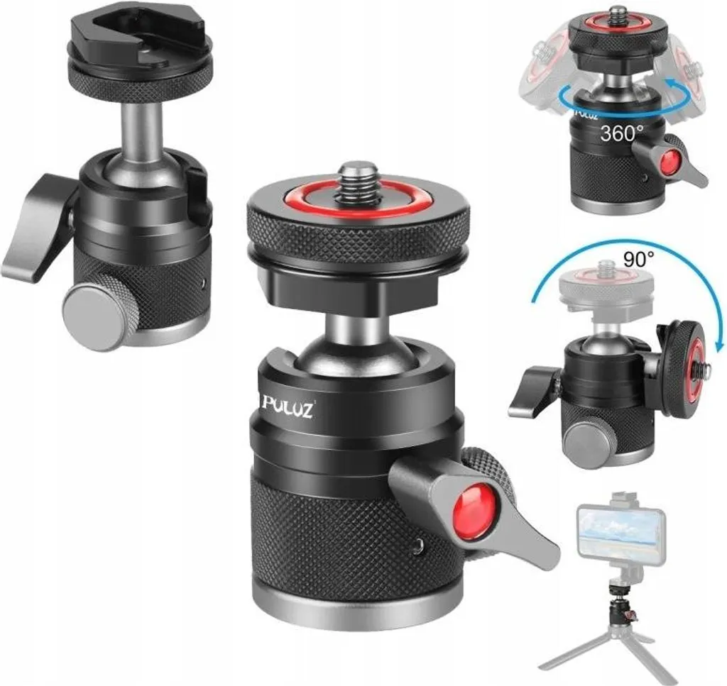 Rotule pour montage vidéo 3D avec fixations micro et lumière LED 1/4''