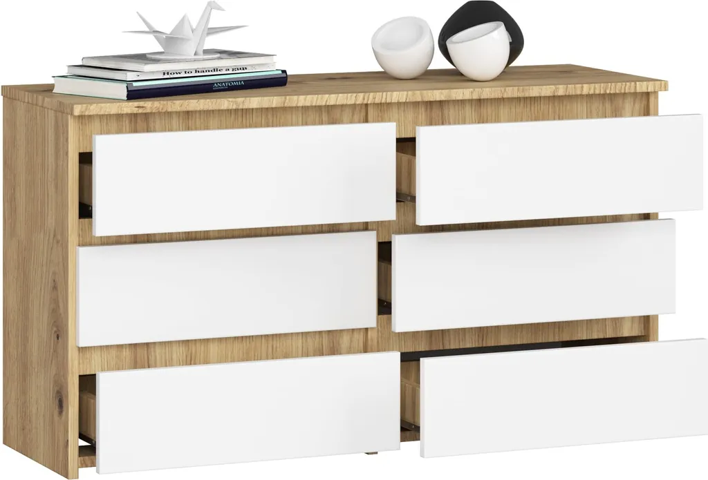 Commode bicolore 6 tiroirs BDW en bois Chêne Artisan et Blanc 100 cm