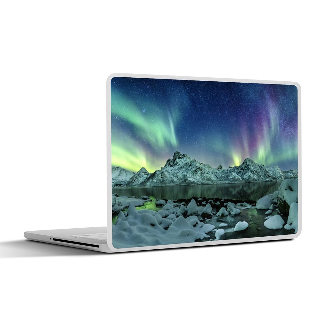 MuchoWow Laptop Aufkleber Sticker Cover Meer - Eis - Nordlicht - Winter - Natur 40x30 cm - Laptop Dekoration - Selbstklebend