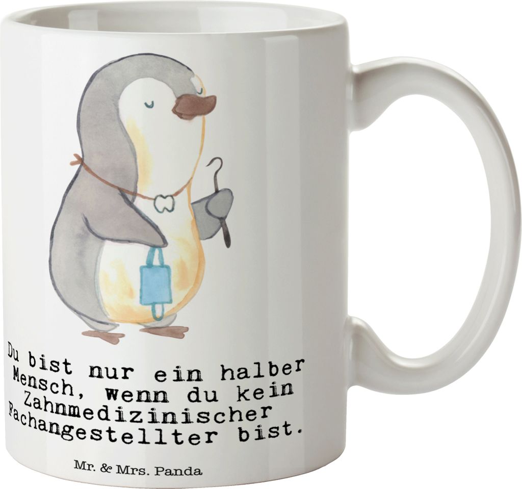 Mr. & Mrs. Panda Tasse Zahnmedizinischer Fachangestellter Herz - Weiß - Geschenk, Pott, Trinkbecher, Kaffeetasse, Geschenktasse, Kaffeebecher