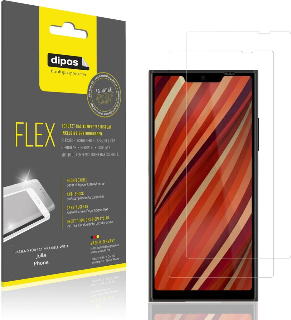 2x Schutzfolie für Jolla Phone Folie, 100% Displayabdeckung, dipos Flex