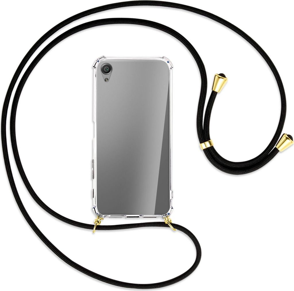 Handykette Backcover-Schutzhülle mit Band (Metall goldfarben) für Sony Xperia X - schwarz