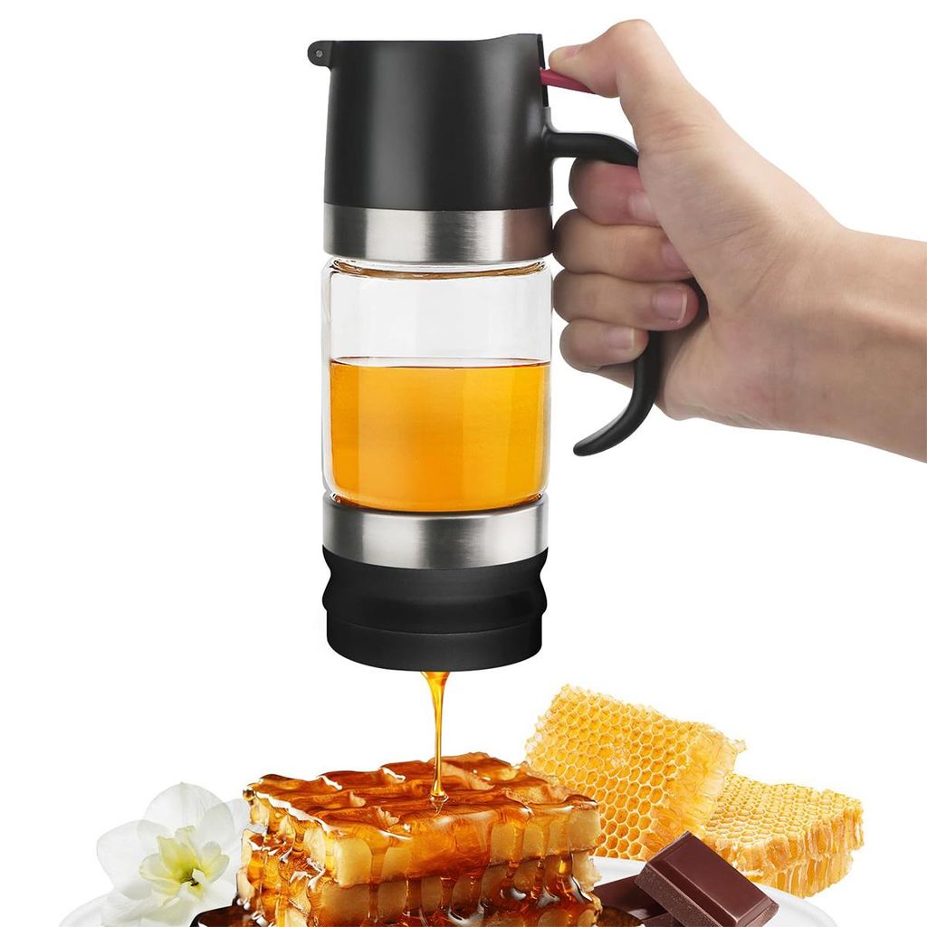 Glas-Honigspender 300ml mit Griff, tropffreier Honigtopf, Produktbild 