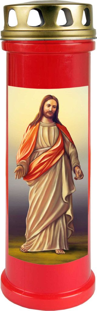 Grabkerze Rot, Brenndauer: 100 Stunden ( 4 Tage ), Motiv: Jesus
