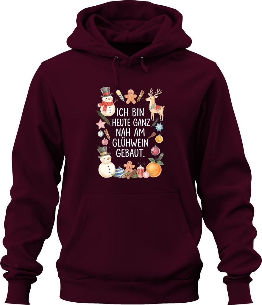 Ich bin heute ganz nah am Glühwein Weihnachten Advent lustig Uni Hoodie Kapuzenpullover, Burgundy, XXL