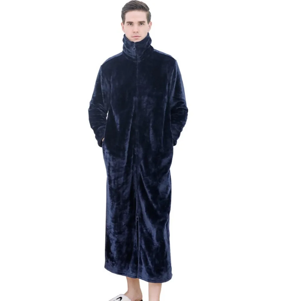 Accappatoio Luxury Flanella Blu Navy 3XL: Vestaglia Invernale con Zip