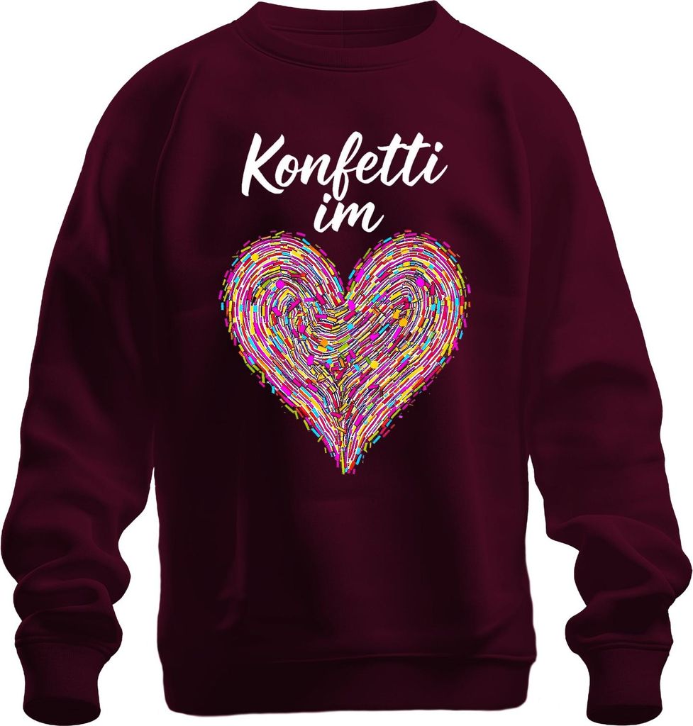 Konfetti Herz bunt Liebe Party Geburtstag Geschenk Valentinstag Uni Sweatshirt Pullover, Burgundy, XXL