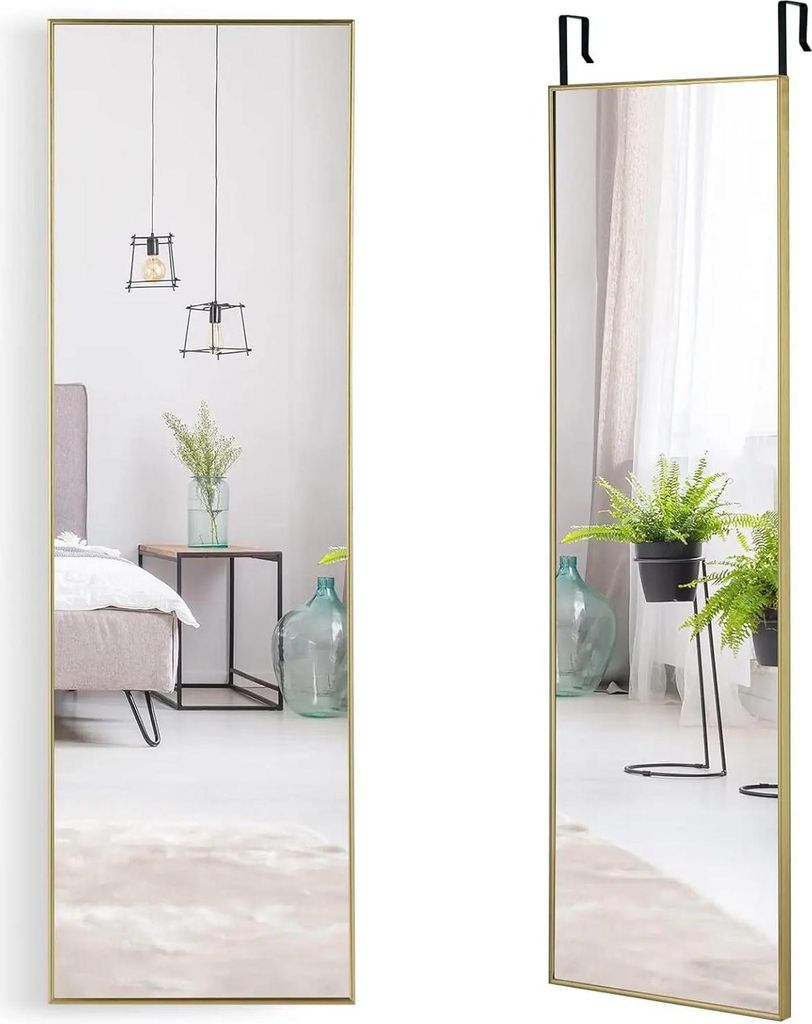 Ganzkörperspiegel - Wand-/Türspiegel - 37x120 cm - Höhenverstellbare Aufhängehaken - Schlafzimmer, Wohnzimmer, Flur - Gold