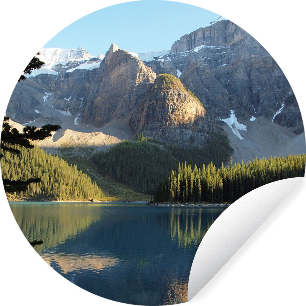 MuchoWow Runde Wandtattoo - Wandsticker Tapete Aufkleber Schneebedeckte Berge und Wälder spiegeln sich im Moraine Lake in Kanada Ø 50 cm Selbst...