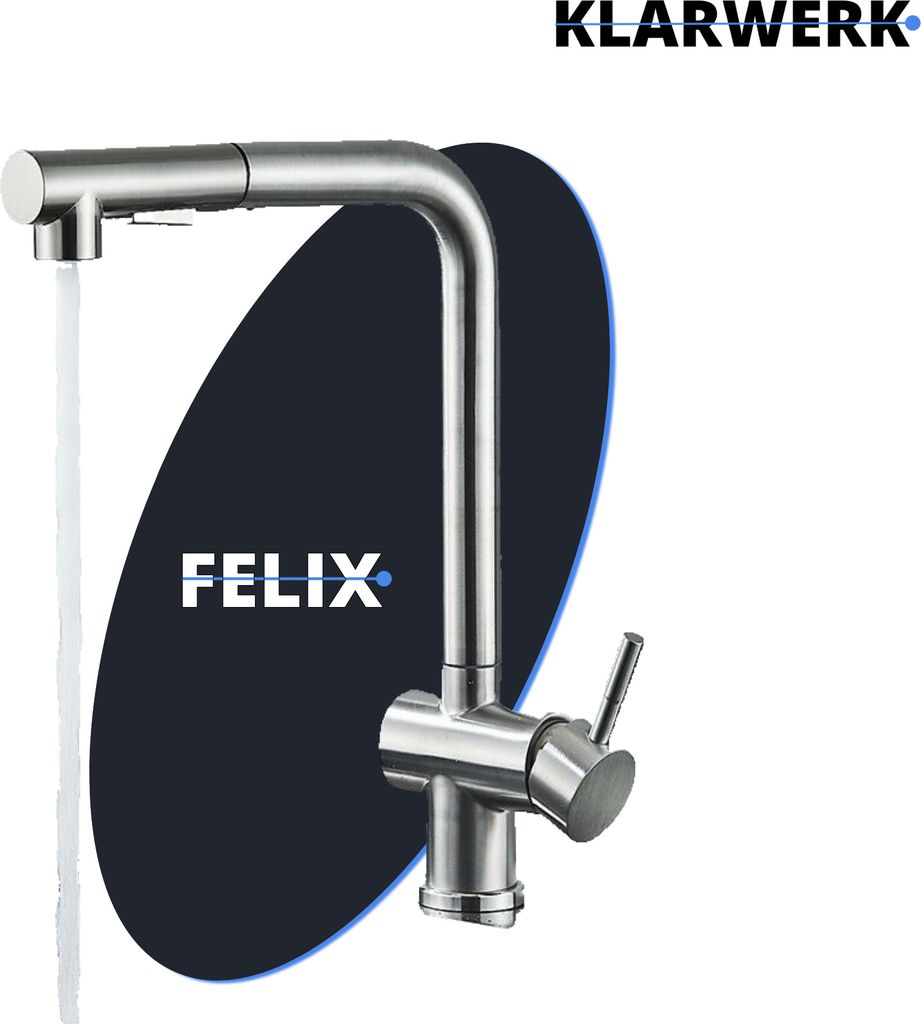 FELIX| Premium Edelstahl ausziehbare Küchenarmatur Silber Produktbild 