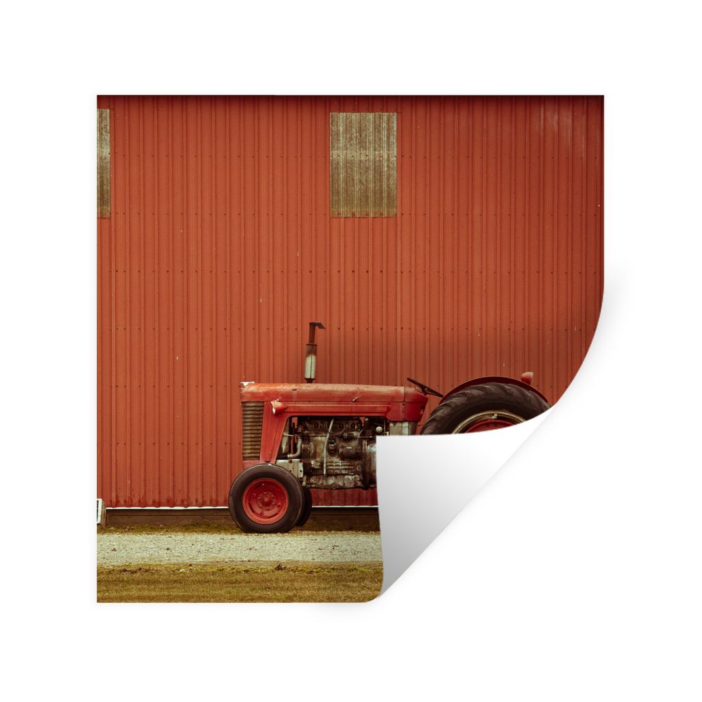MuchoWow Wandtattoo Wandsticker Wandaufkleber Traktor - Scheune - Rot - Bauernhof 30x30 cm Selbstklebend und Repositionierbar - Repositionierbar ...