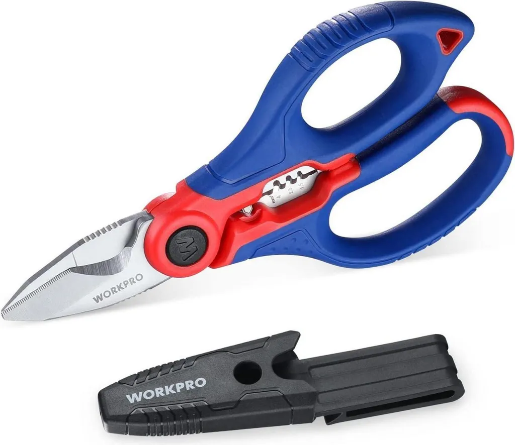 WORKPRO Ciseaux d'électricien 163mm avec pince à dénuder et clip ceinture