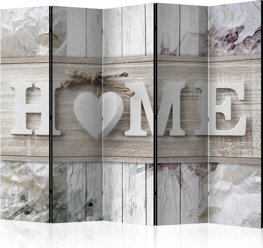 5-teiliger Doppelseitiger Vlies Paravent - Inscription Home 225x172 cm m-C-0250-z-c