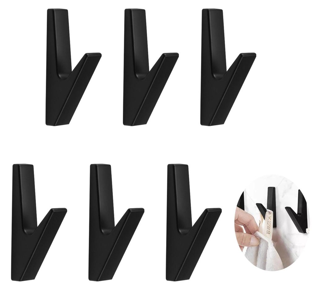 Set mit 6 Kleiderhaken, mattschwarz, für Akustikpaneele, Zinklegierung, Wandmontage für Badezimmer, Küchen, Flure und Korridore.