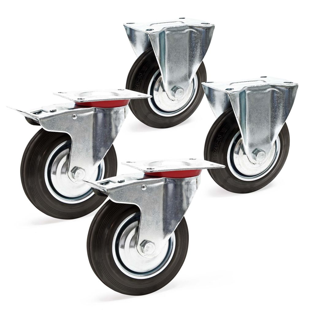 Wiltec Transportrollen Set 160mm 2x Doppelstopp-Lenkrolle Produktbild 