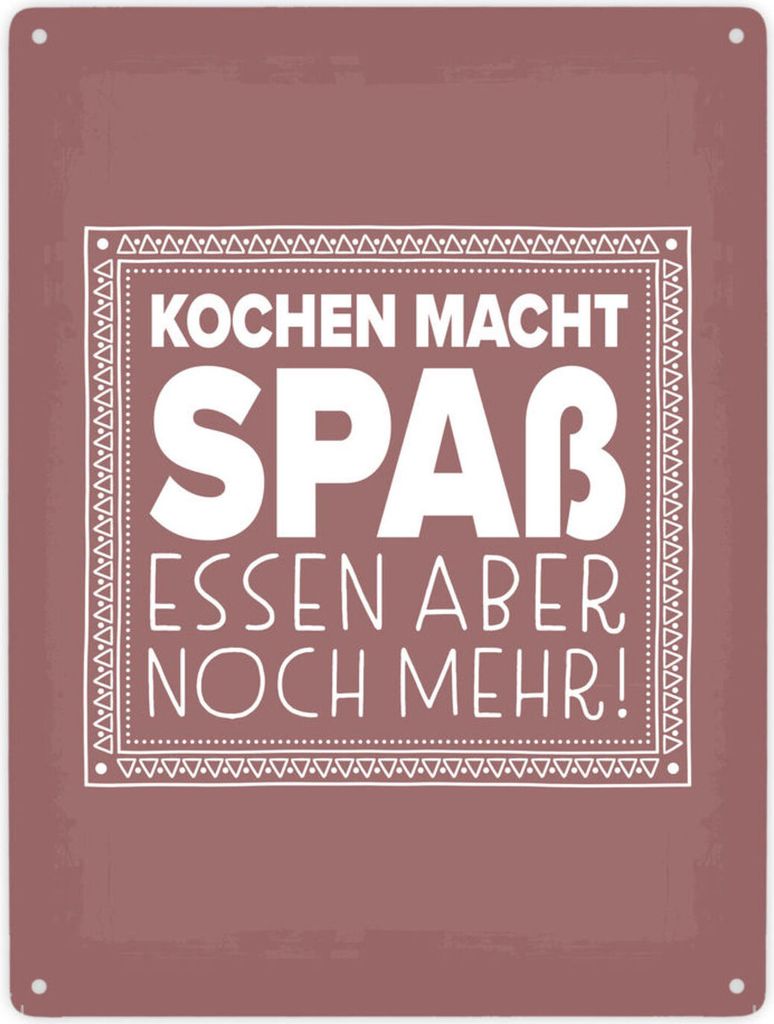 Kochen macht Spaß, essen aber noch mehr Metallschild XXL in 28x38 cm in rot