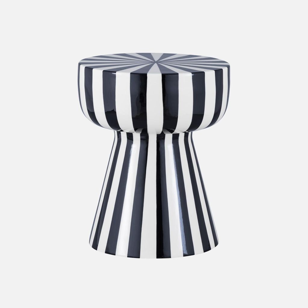 sweeek - Beistelltisch, Nachttisch, emaillierter Stahl zweifarbige Streifen Ø 34 x H 41 cm - Schwarz
