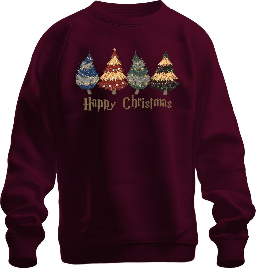 Happy Christmas Weihnachtsbaum Weihnachten Zauberer Magier Zauberbaum Uni Sweatshirt Pullover, Burgundy, XXL