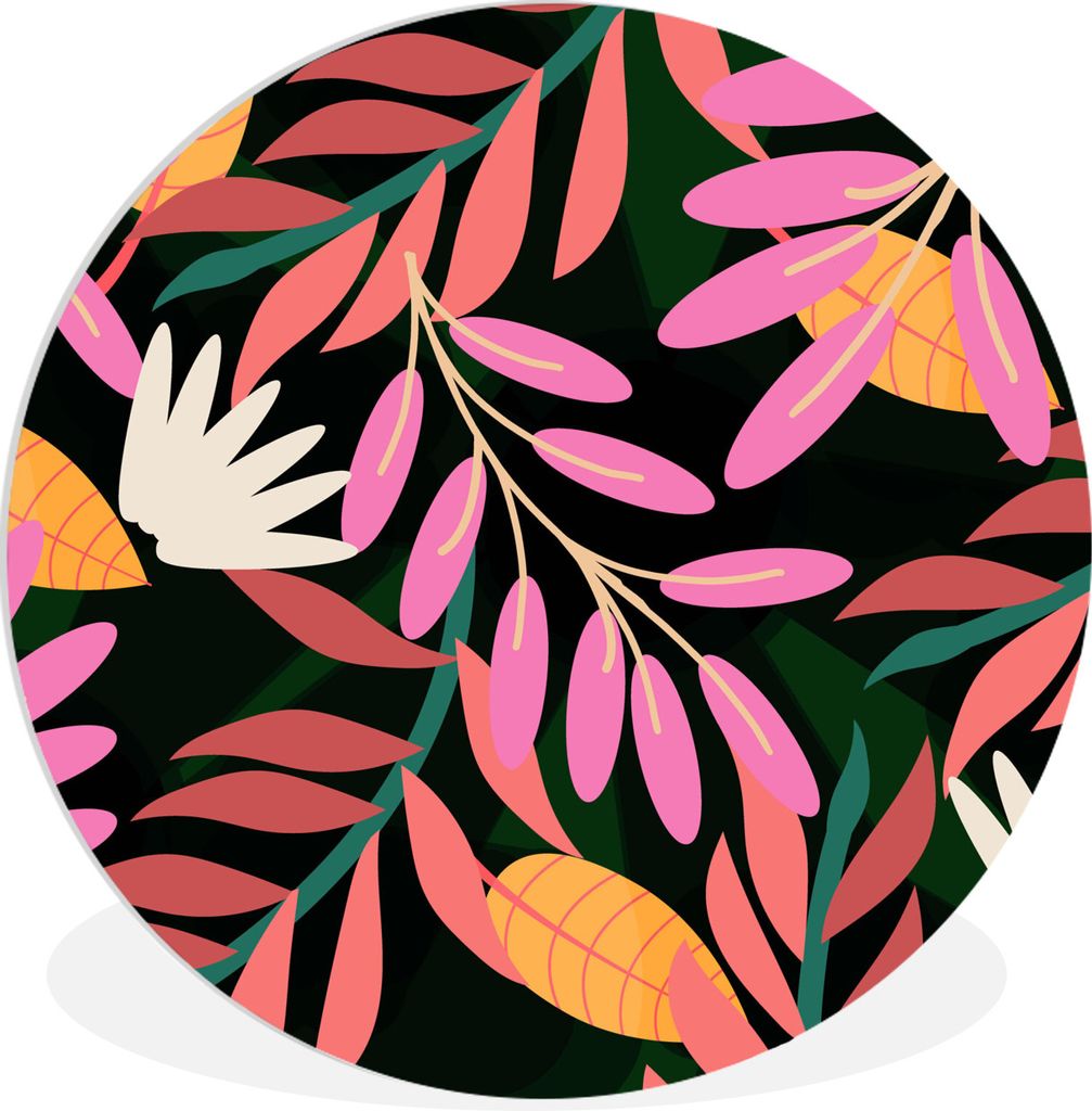 MuchoWow Rundes Wandbild - Runde Bilder Tropisch - Blumen - Muster Ø 30 cm Kreis Wanddekoration Kunststoff - Wandkreis - Wandschmuck - Schlafzim...