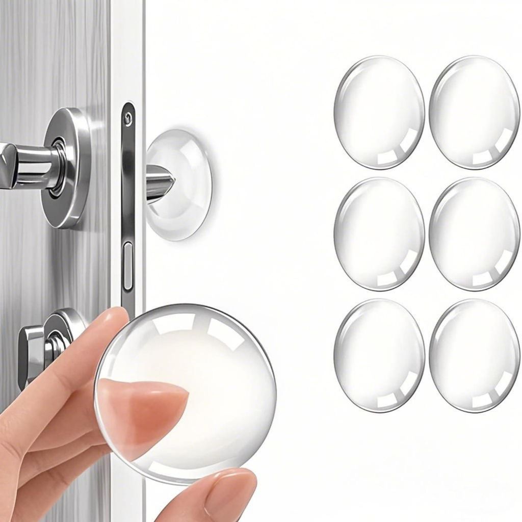 Türgriffschutz – Transparente Silikon-Türstopper – Hochwertiger Türstopper für Zuhause oder Büro – 6 selbstklebende Türstopper aus Gummi