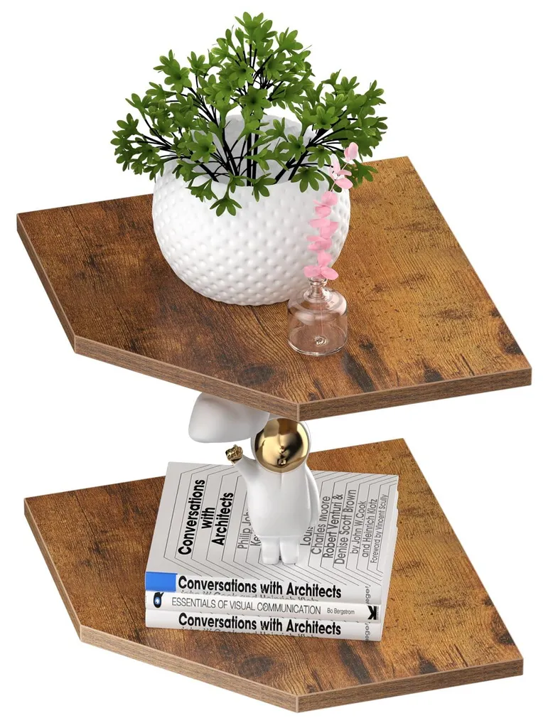 Rangement de Cuisine : Lot de 2 Étagères d'Angle Murales Brun Rouille 27cm