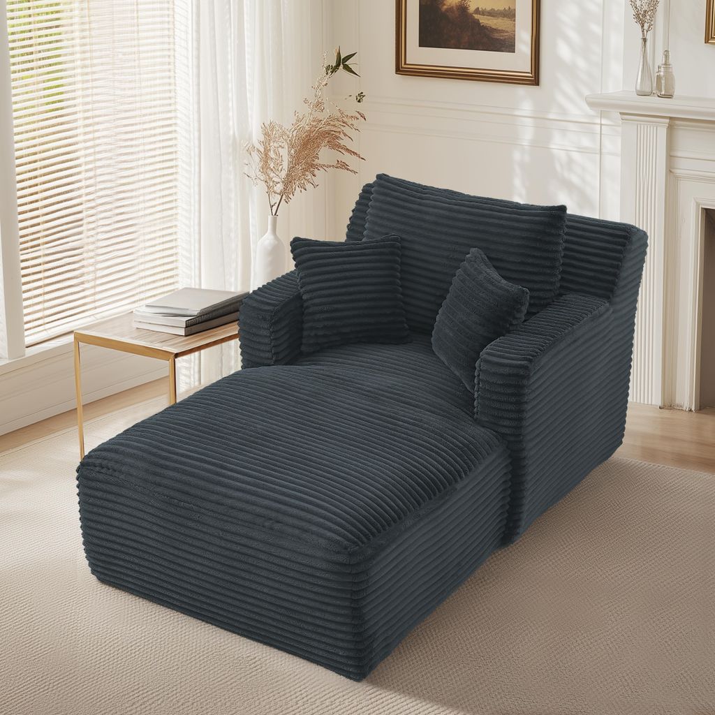 LVHOM Moderner Cord Relaxsessel Chaiselongue mit Kissen, Gemütliches Bodensofa Liegesessel bis 150kg belastbar, ohne Montage, 166x100x82cm, Dunkel...