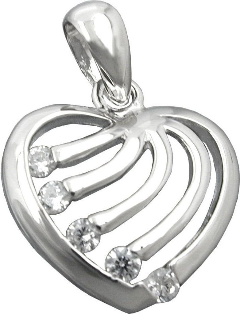 Anhänger kleines Herz aus 925 Silber mit 5 Zirkonia weiß glänzend Damen