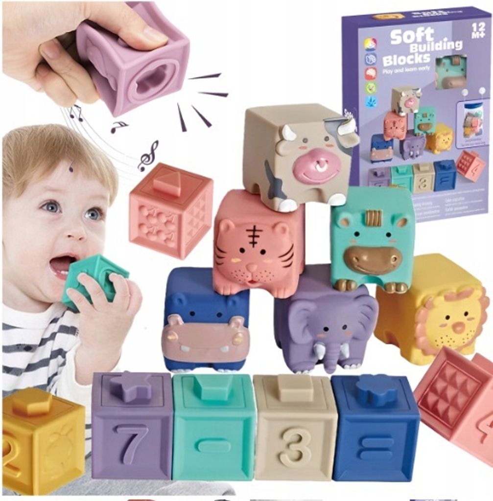 Zachte, creatieve blokken met sensorische dieren, 12 stuks, Productafbeelding 