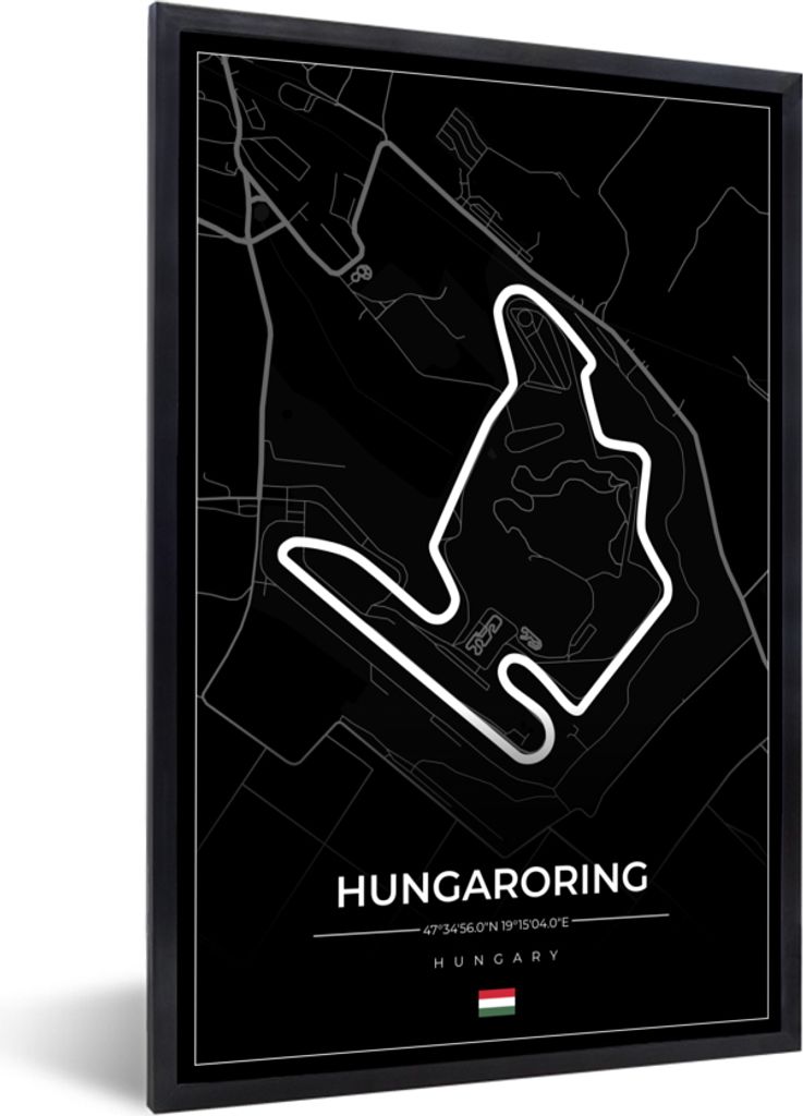 MuchoWow Gerahmtes Poster F1 - Ungarn - Auto - Rennstrecke - Hungaroring - Schwarz 40x60 cm - Poster mit Schwarzem Bilderrahmen Wandposter Rahmen...