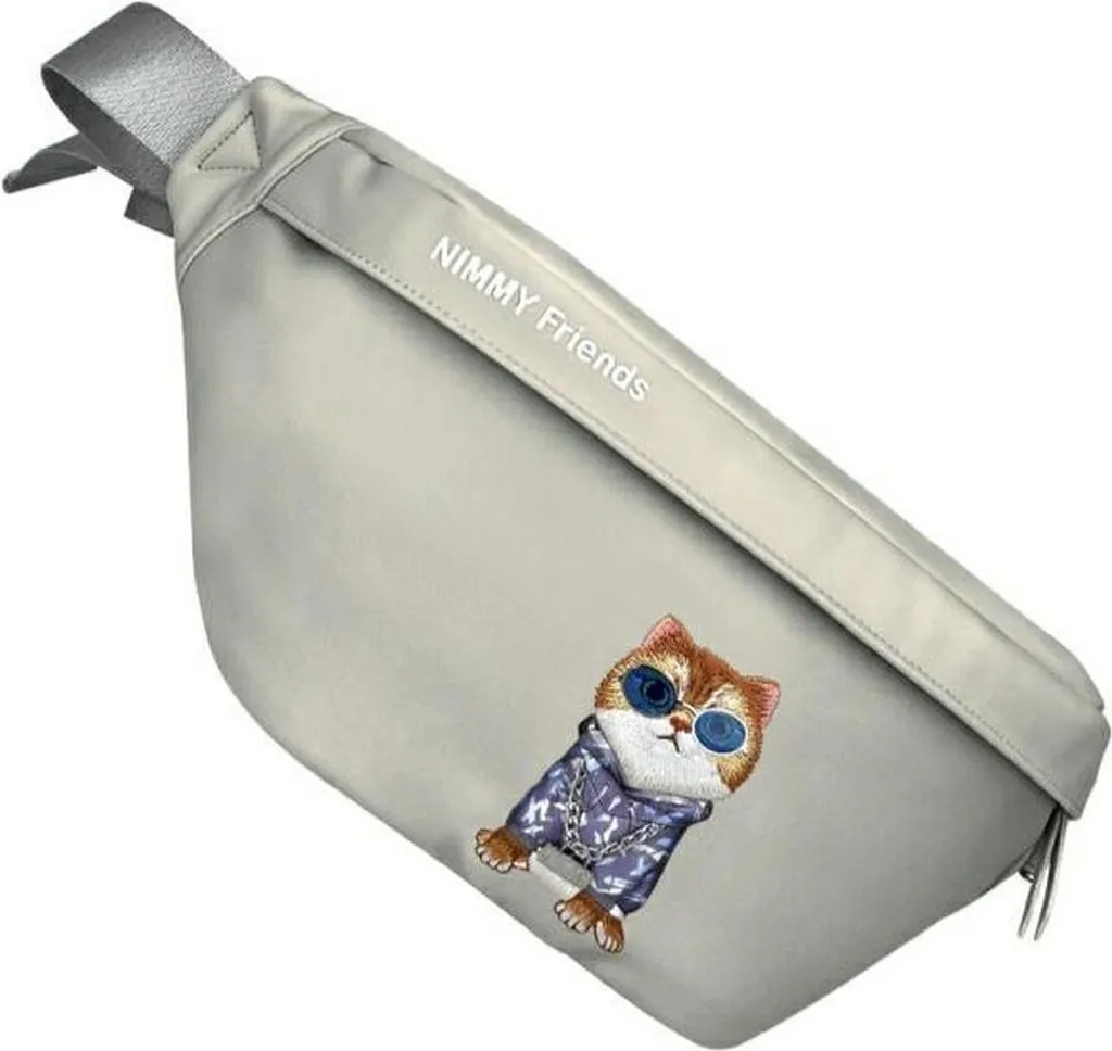 Sac à main gris brodé COOL CAT avec détails en relief et design NIMMY