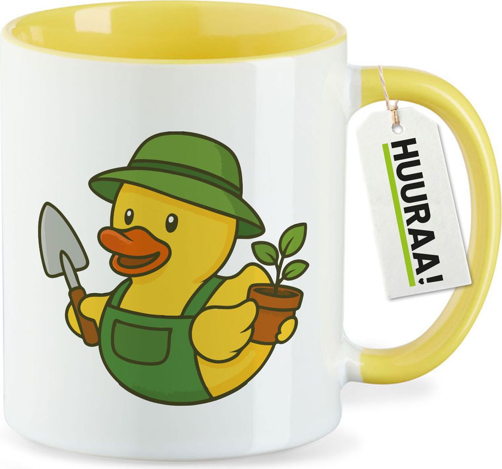 Huuraa Kaffeetasse Quietscheente Gartenbau Comic Gummiente 330ml Gelb Keramik Kaffeebecher Geschenkidee