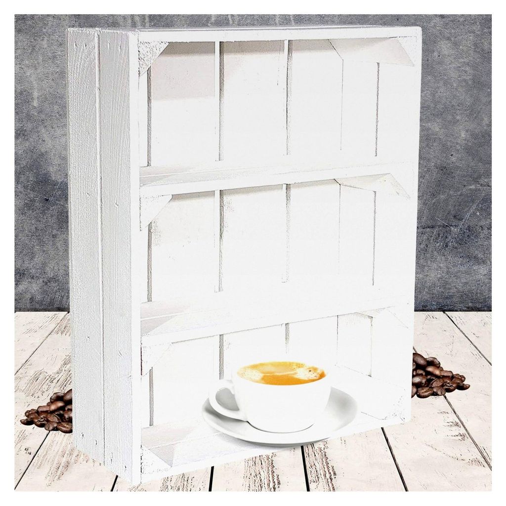 Regalkiste flach mit 3 Fächern im Shabby Chic Design 50x40,5x16cm