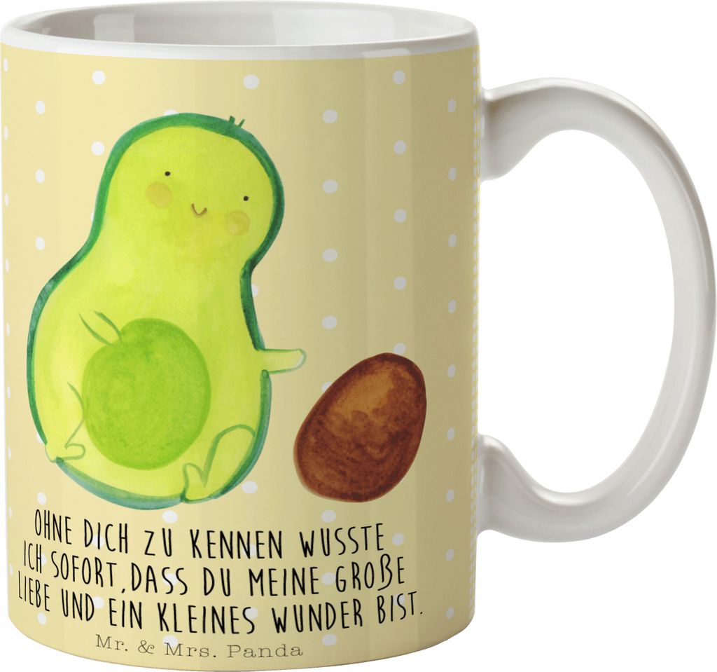 Mr. & Mrs. Panda Teebecher Avocado Kern rollt - Gelb Pastell - Geschenk, Schwanger, Tasse mit Spruch, Love, Geburtstag, Keramiktasse, Trinkbecher, ...
