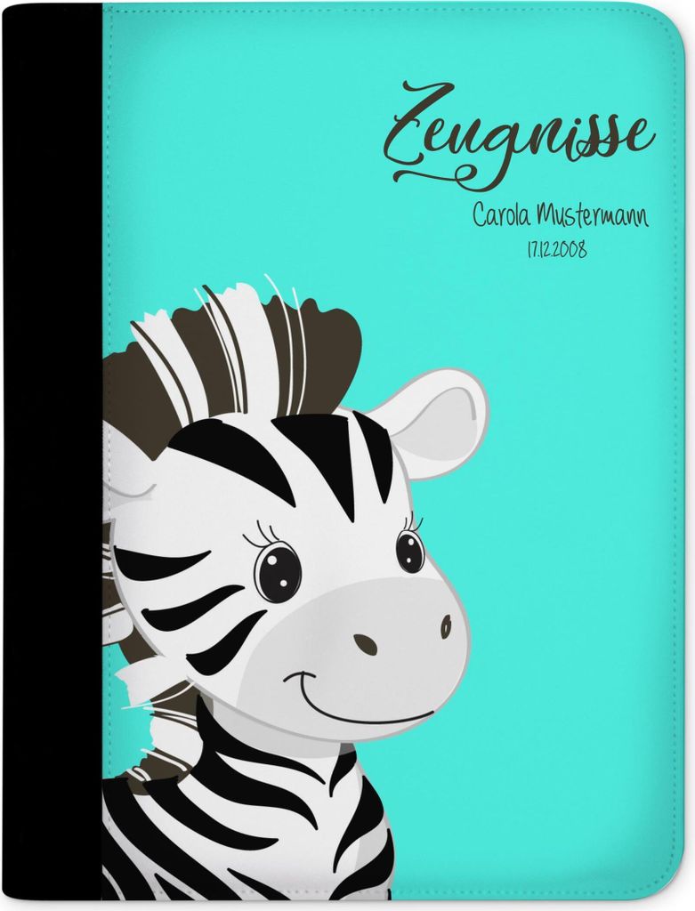 Zeugnismappe, Dokumentenmappe, Ordner A4, Zebra Türkis